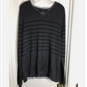 BUFFALO DAVID BITTON PULLOVER V-NECK SWEATER STRIPED - SIZE XXL -DARK GRAY